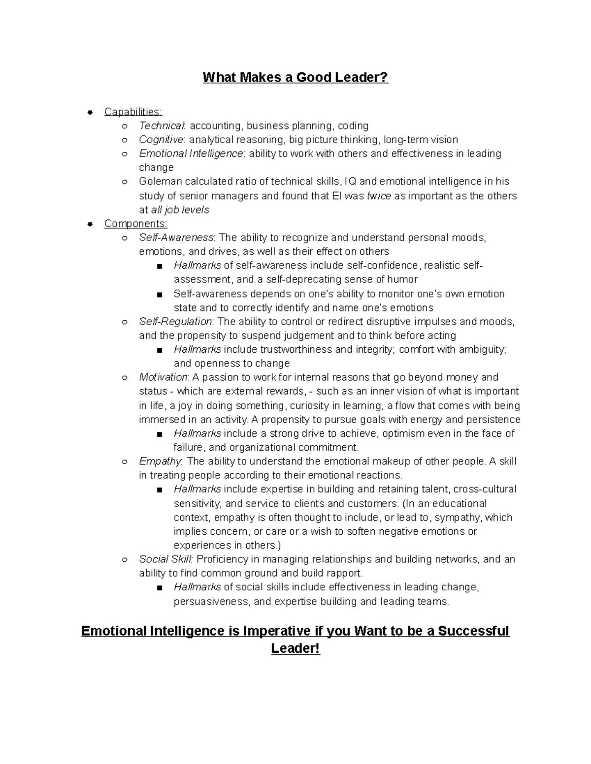 BCOR What Makes a Good Leader What Makes a Good Leader? Capabilities