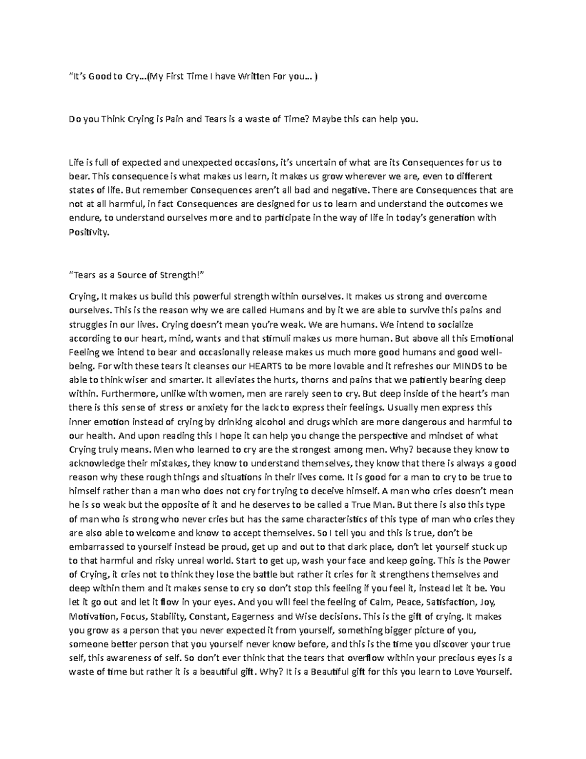 Written - Enjoy - “It’s Good to Cry...(My First Time I have Written For ...