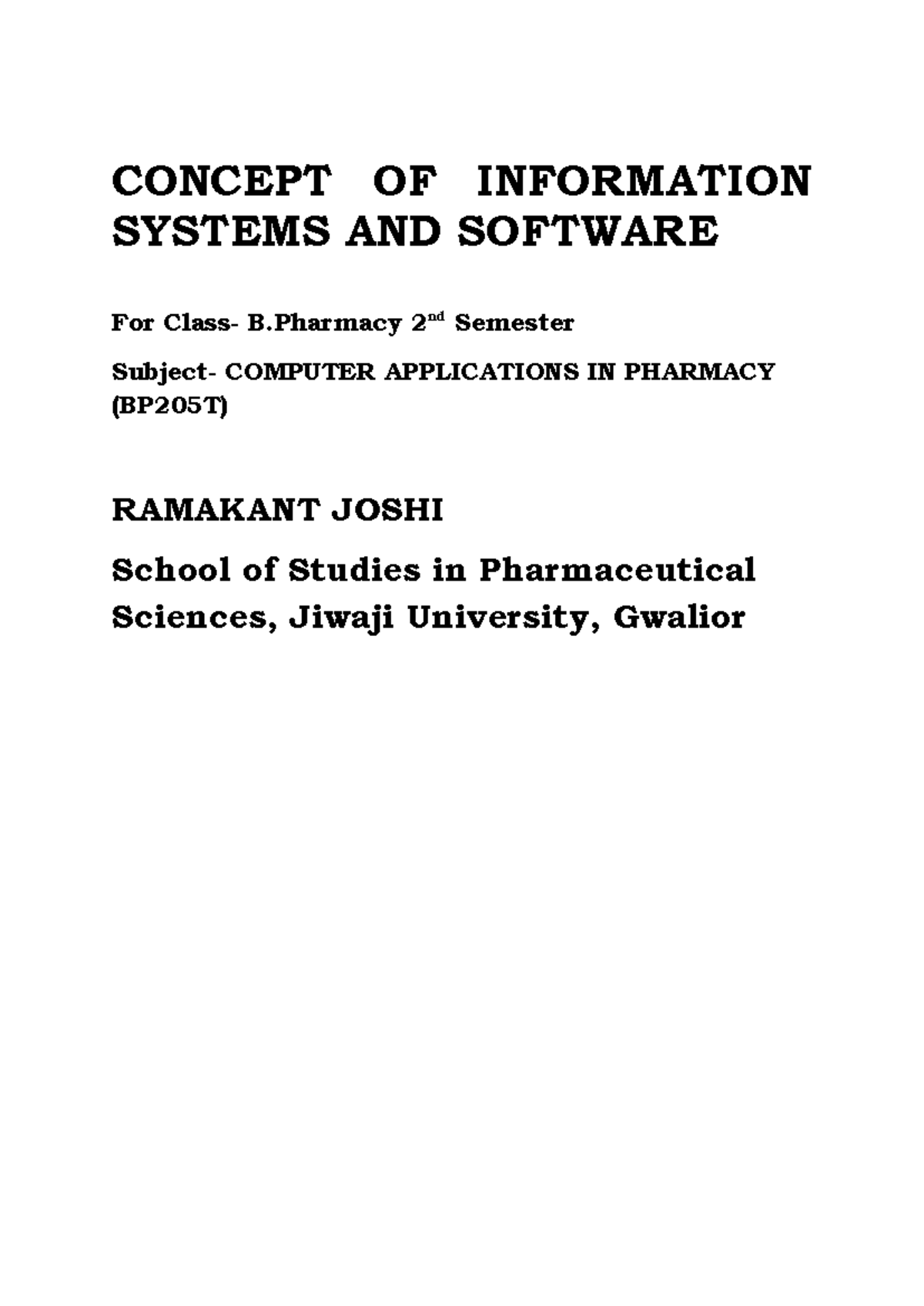 Concept OF Information Systems AND Software - Computer science ...
