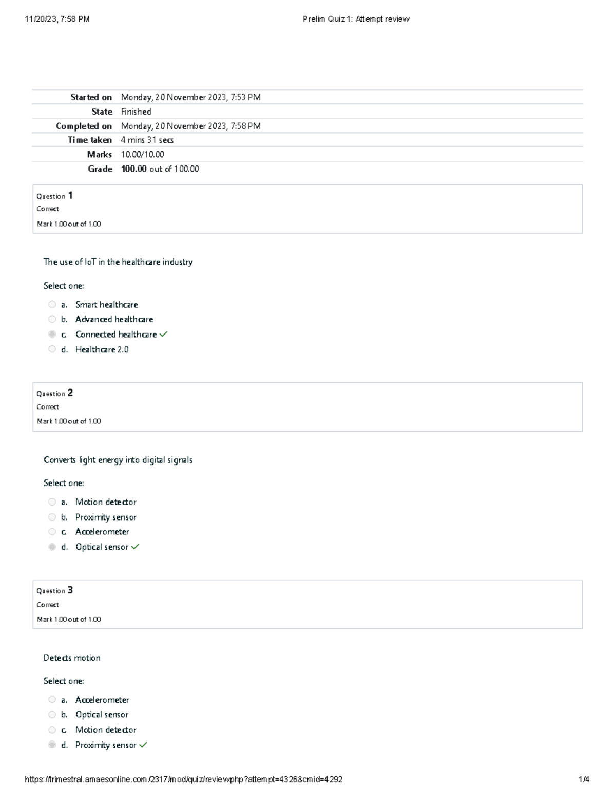 Prelim Quiz 1 Attempt review - Started on Monday, 20 November 2023, 7: ...