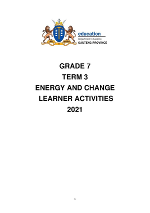 Energy and change Grade 7 - GRADE 7 TERM 3 ENERGY AND CHANGE LEARNER ...