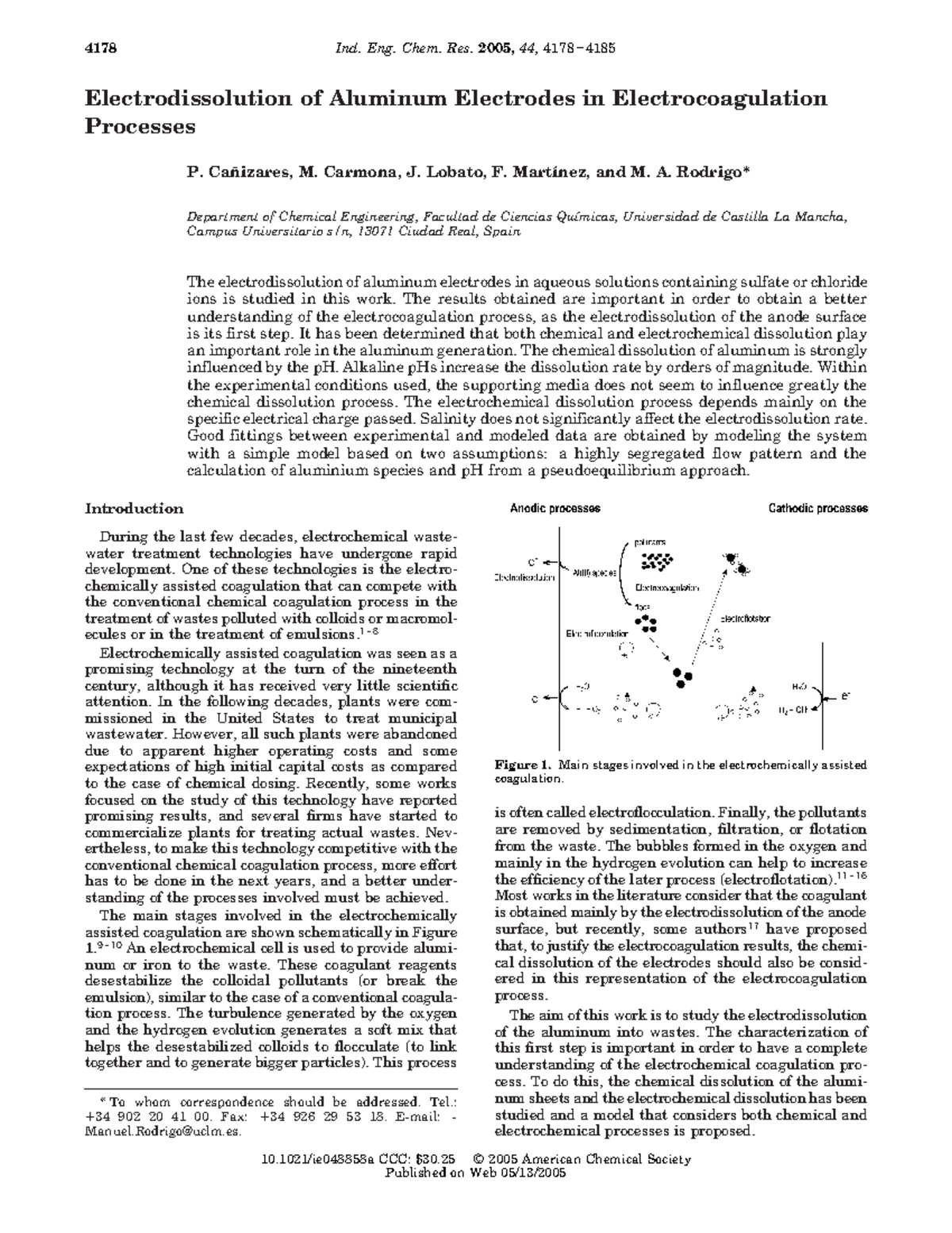 Electrodissolutionof Aluminum Electrodesin Electrocoagulation ...