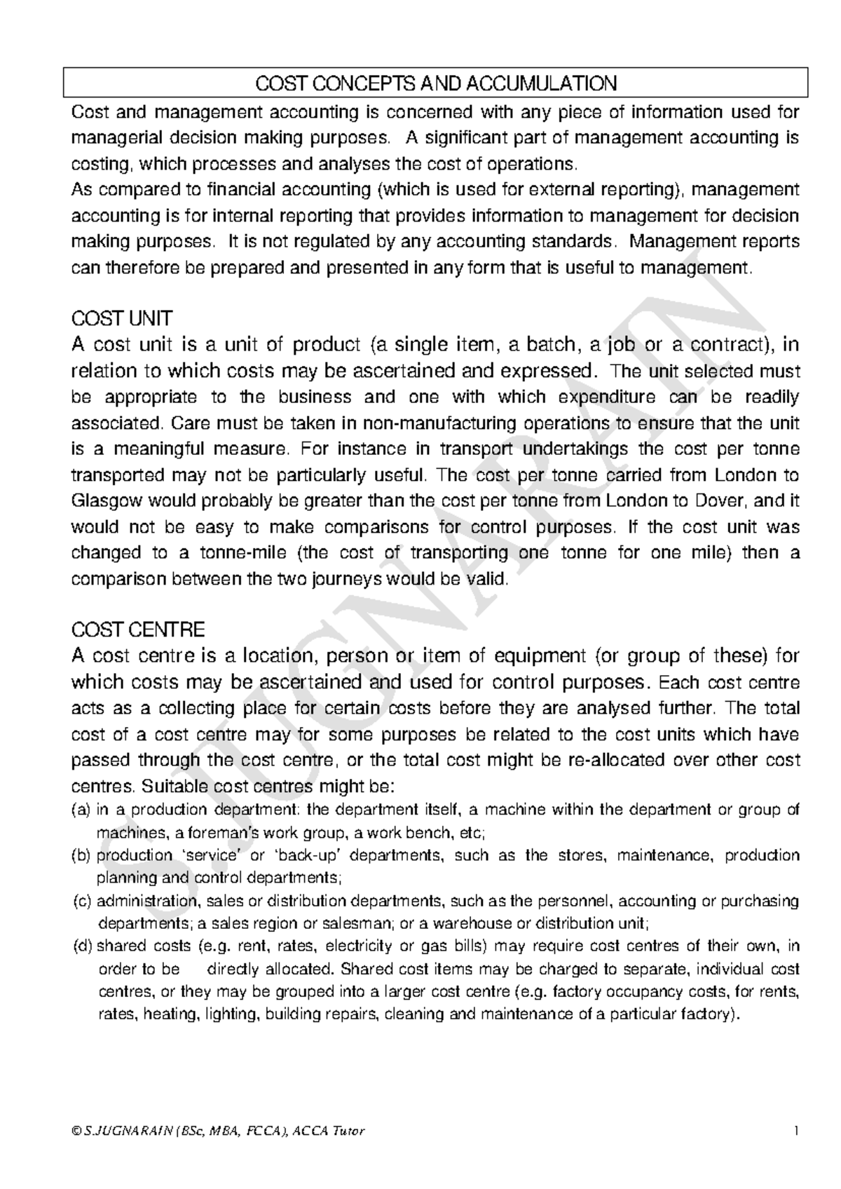 18 Cost accumulation notes and pratice materials COST CONCEPTS AND