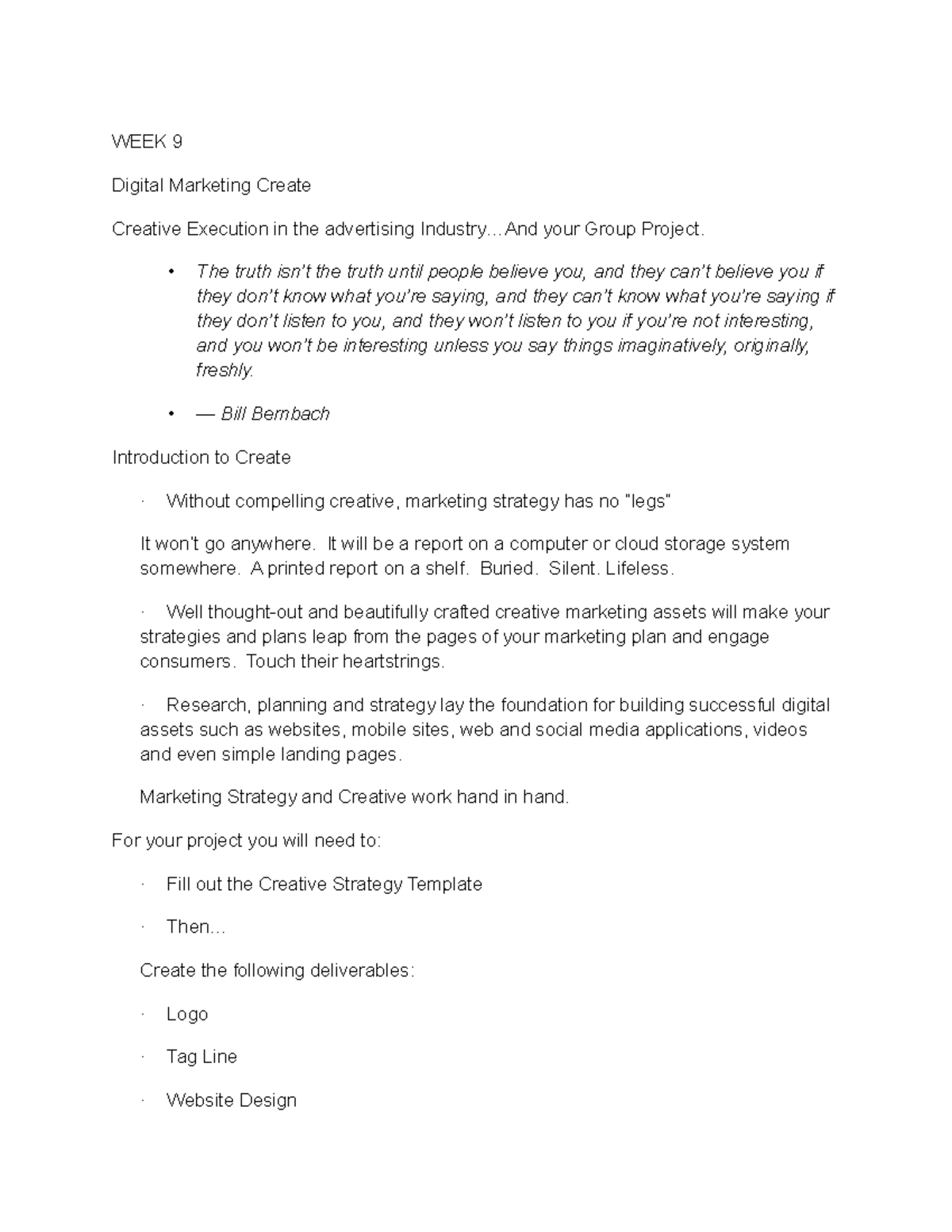Marketing Notes WEEK 9 - WEEK 9 Digital Marketing Create Creative ...