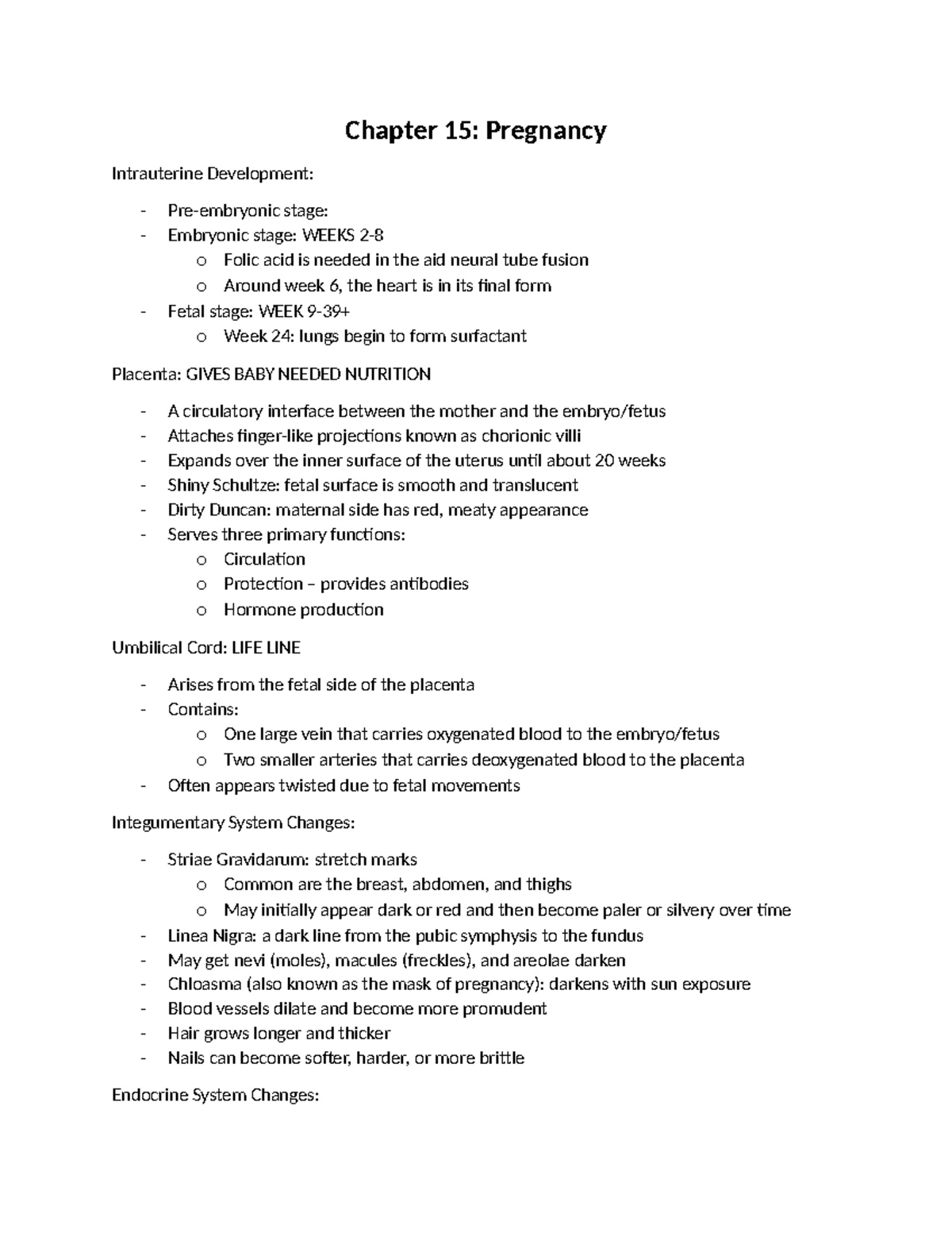 OB Exam 1 - exam 1 notes - Chapter 15: Pregnancy Intrauterine ...