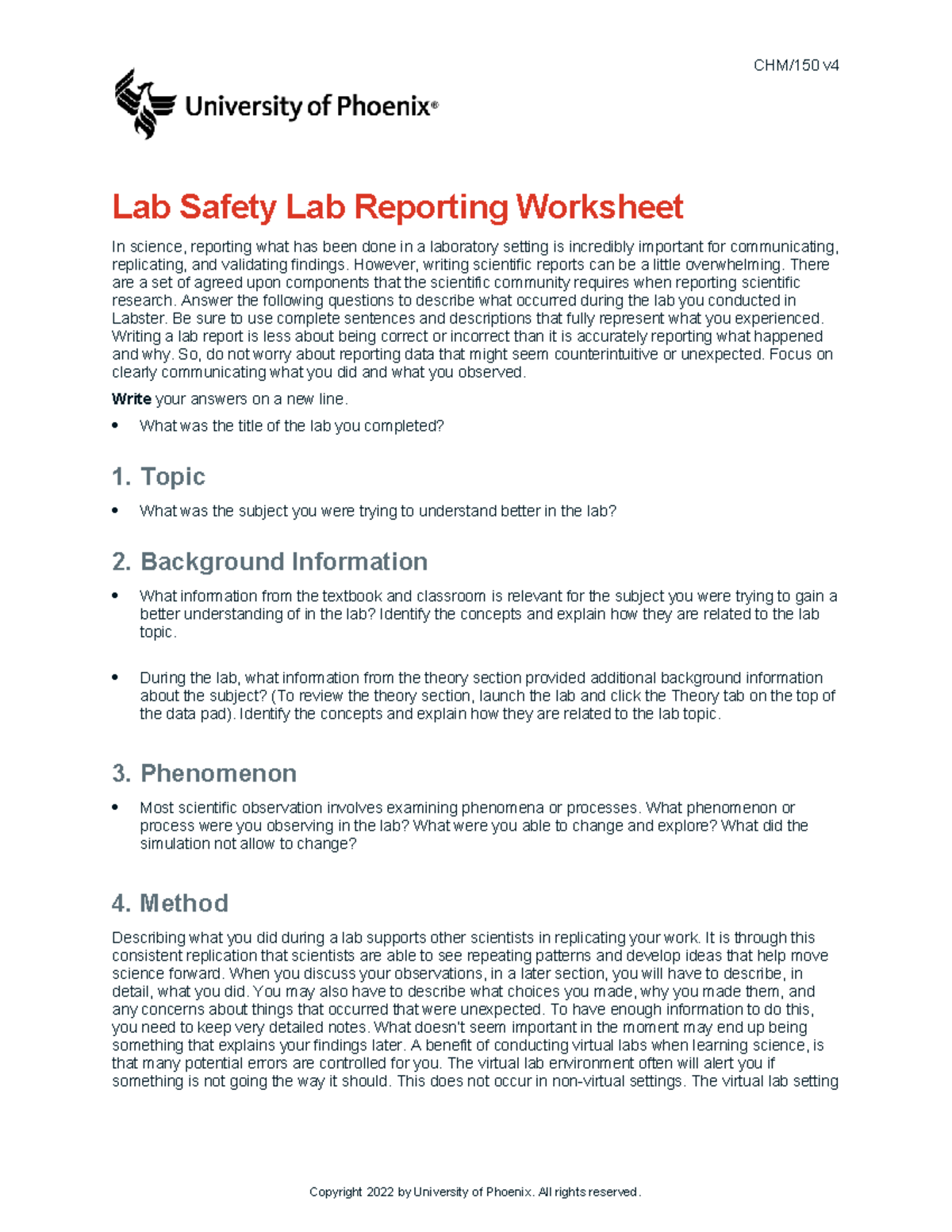 Chm150 v4 wk1 lab safety lab report observational - CHM/150 v Lab ...