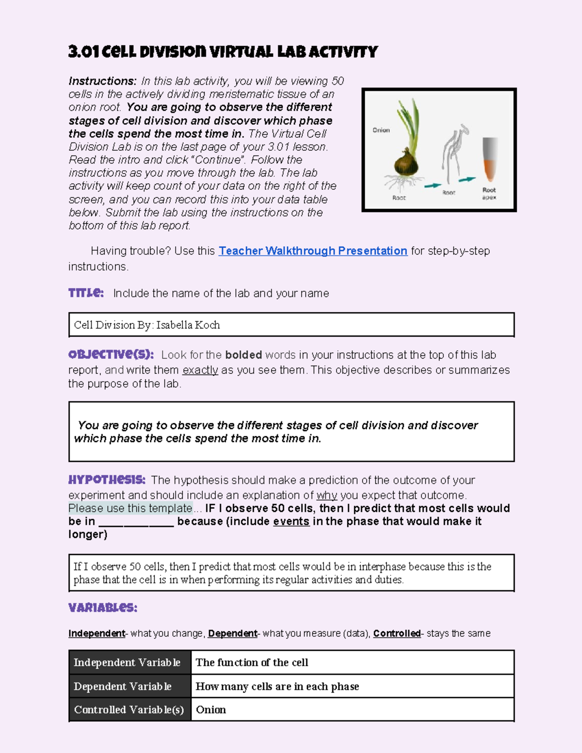 Copy of 3 01 Lab Report Template v23 - 3 Cell Division Virtual Lab ...