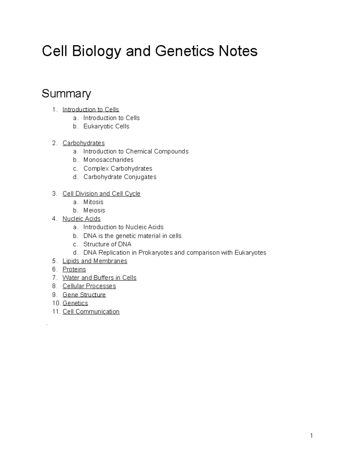 CBGFullnotes - Lecture notes all - Cell Biology and Genetics Notes ...