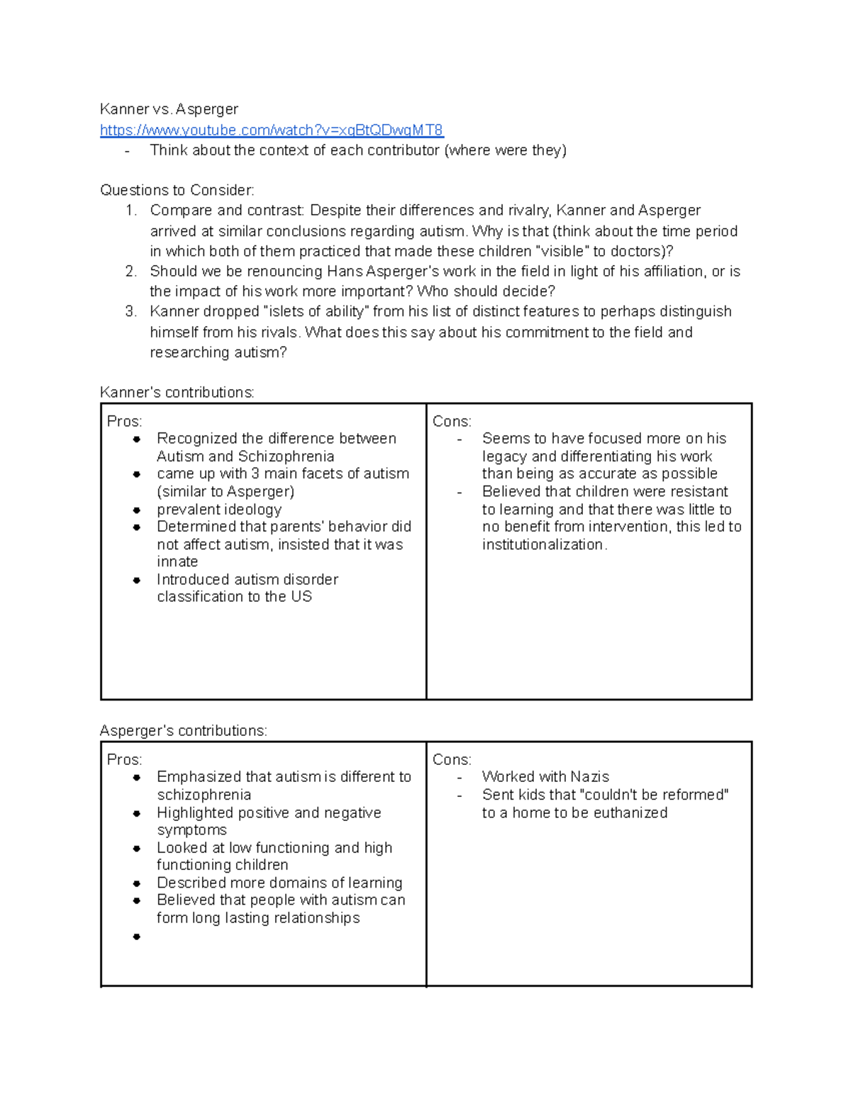 Kanner vs. Asperger - Kanner vs. Asperger youtube/watch?v=xgBtQDwqMT ...