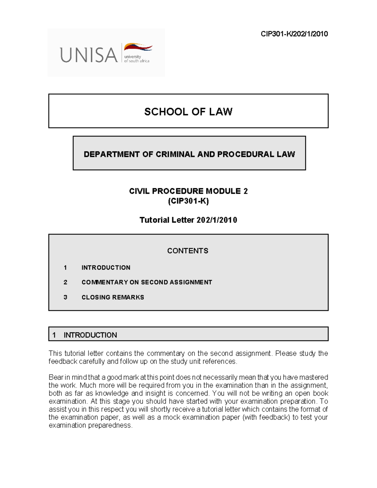 Cip comment 1st semester assingment 2 - CIP301-K/202/1/ SCHOOL OF LAW ...