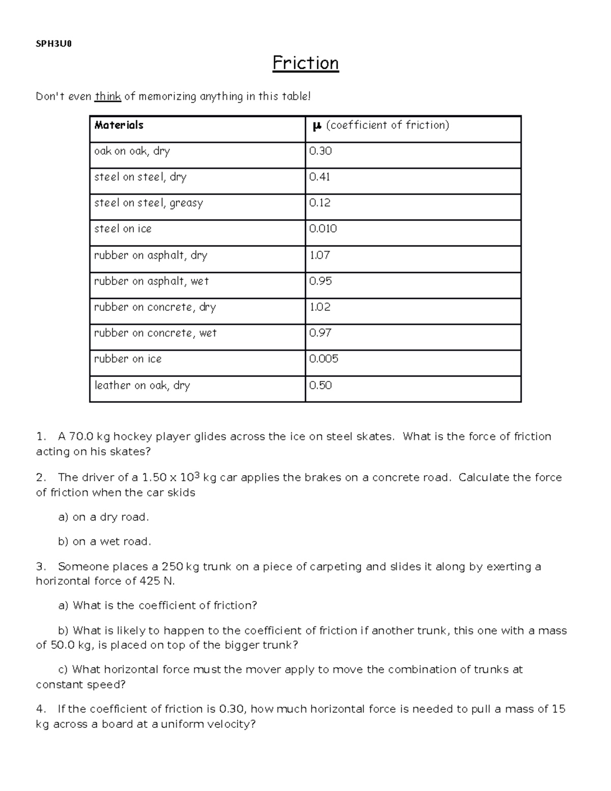8 friction problems complicated - SPH3U Friction Don't even think of ...