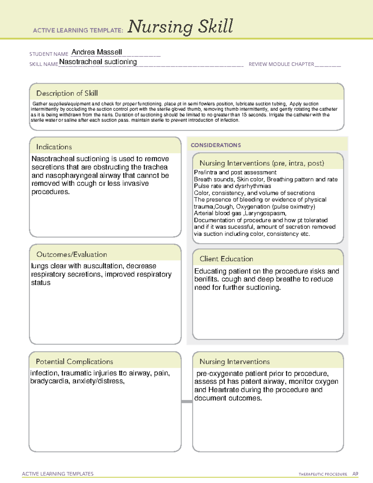 Active Learning Template Nasotracheal Suctioning Basic ACTIVE 