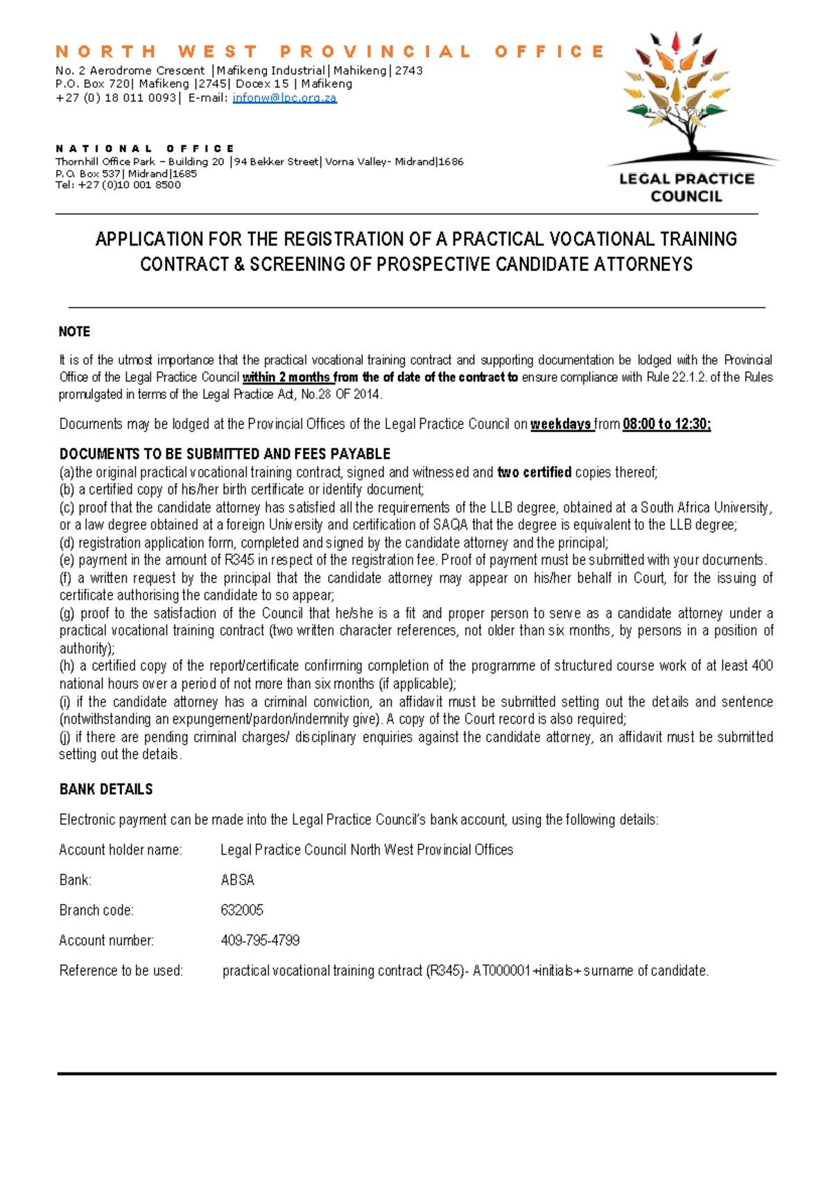 Application for PVT Contract Screening - N O R T H W E S T P R O V I N ...