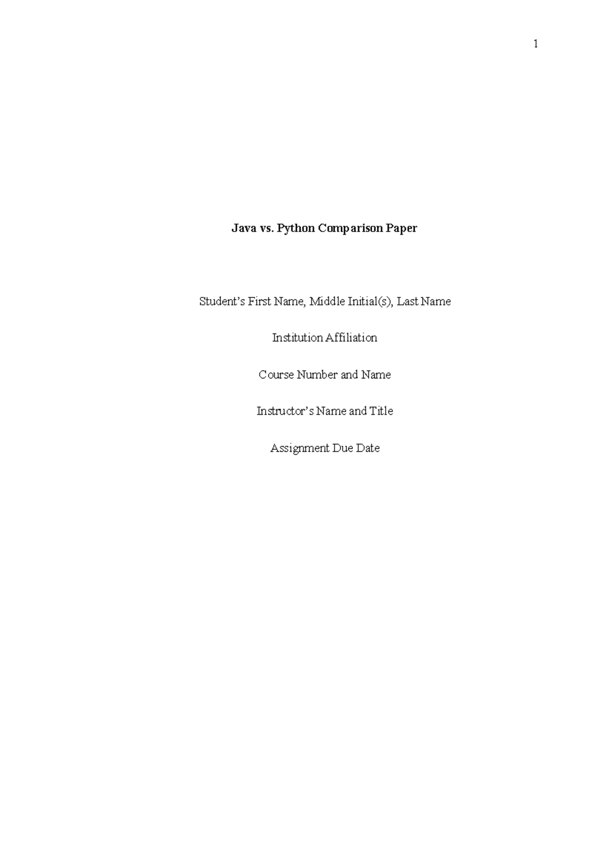 Java vs. Python Comparison Paper - Java vs. Python Comparison Paper ...