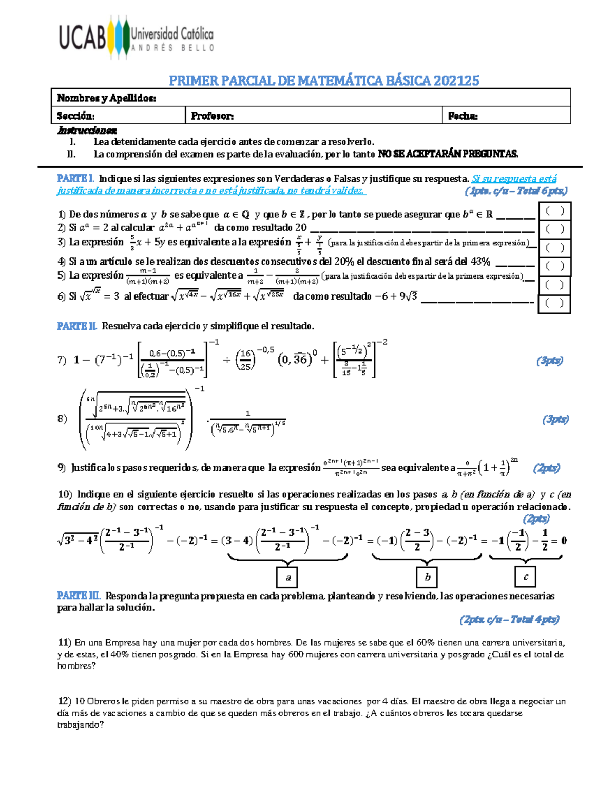 Modelo A De Primer Parcial - Matemática Básica - PRIMER PARCIAL DE ...