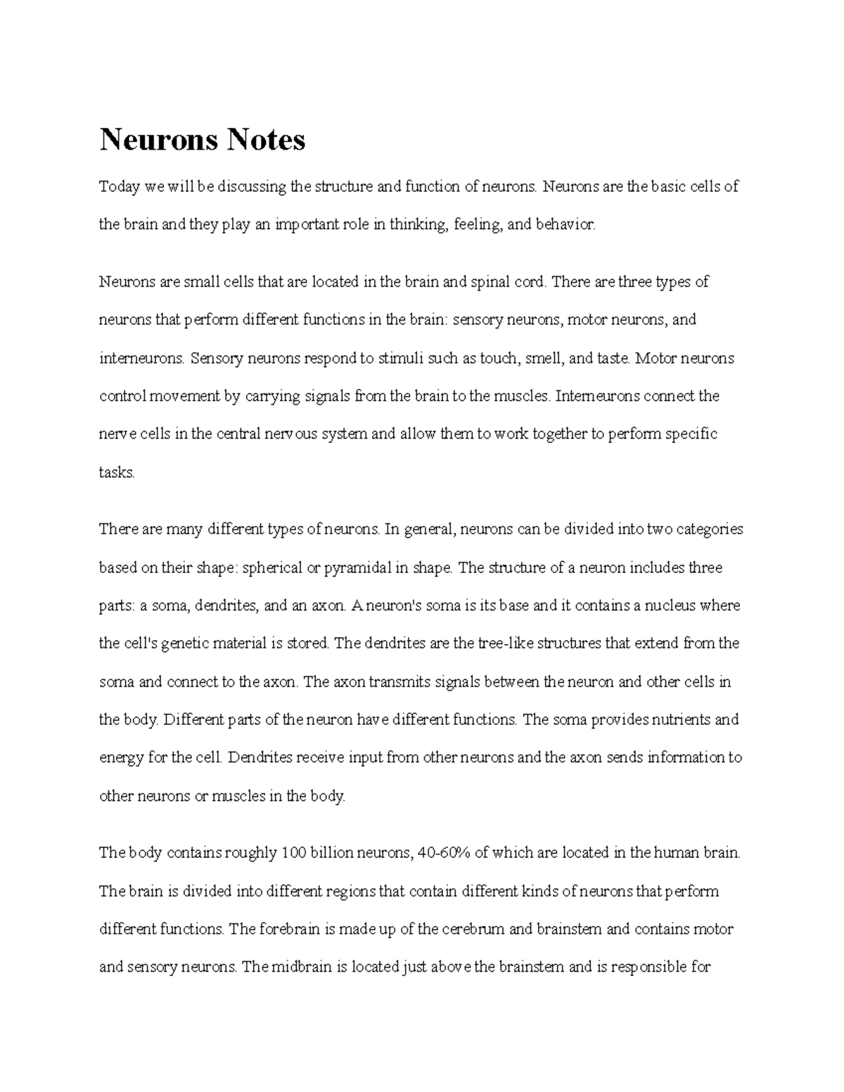 Biology 2 1 - bio - Neurons Notes Today we will be discussing the ...