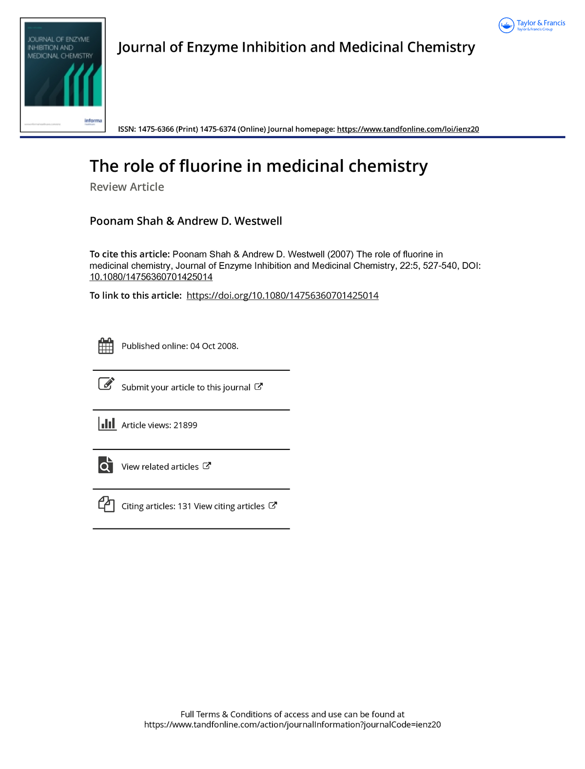 The Role Of Fluorine In Medicinal Chemistry - Full Terms & Conditions ...