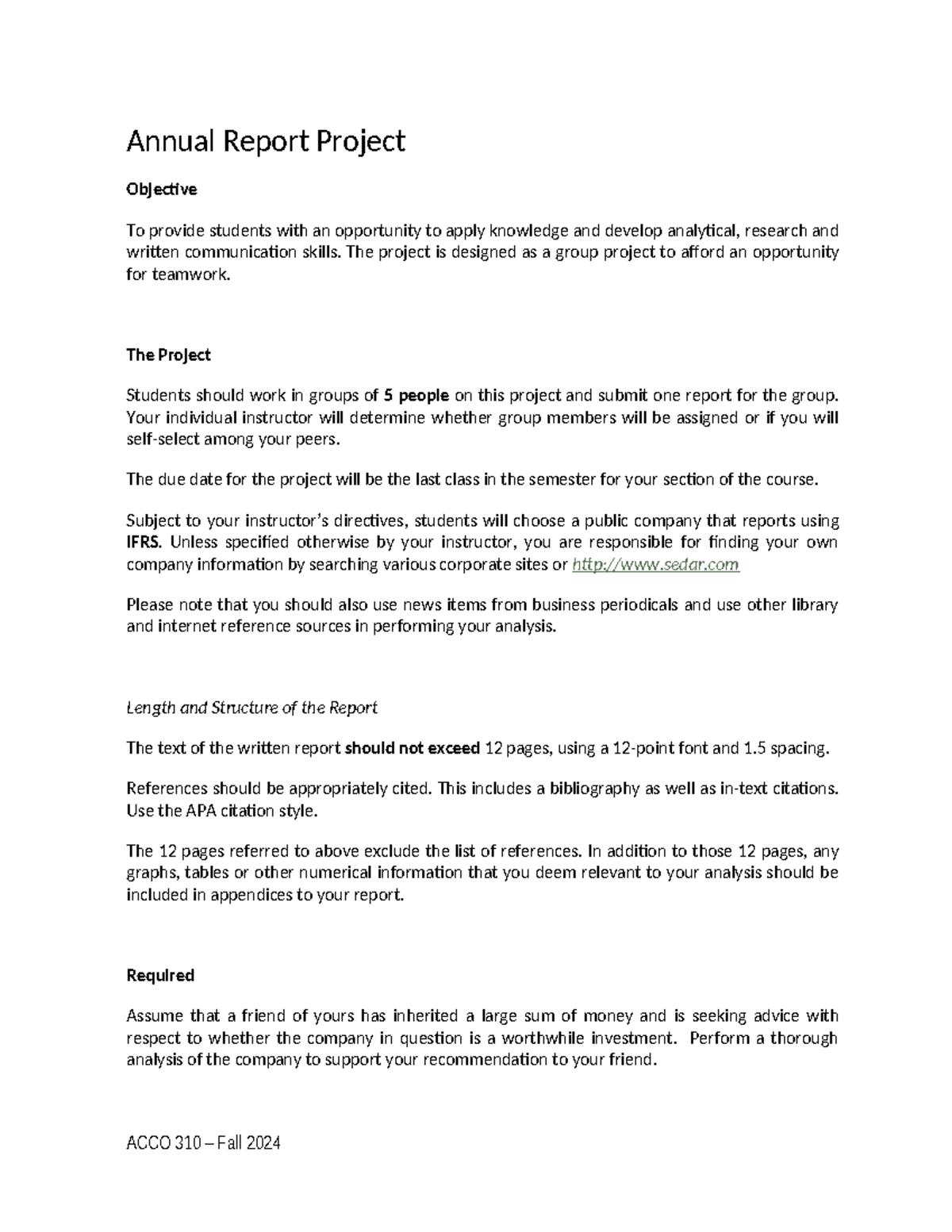 Group Project - Annual Report Project Objective To provide students ...