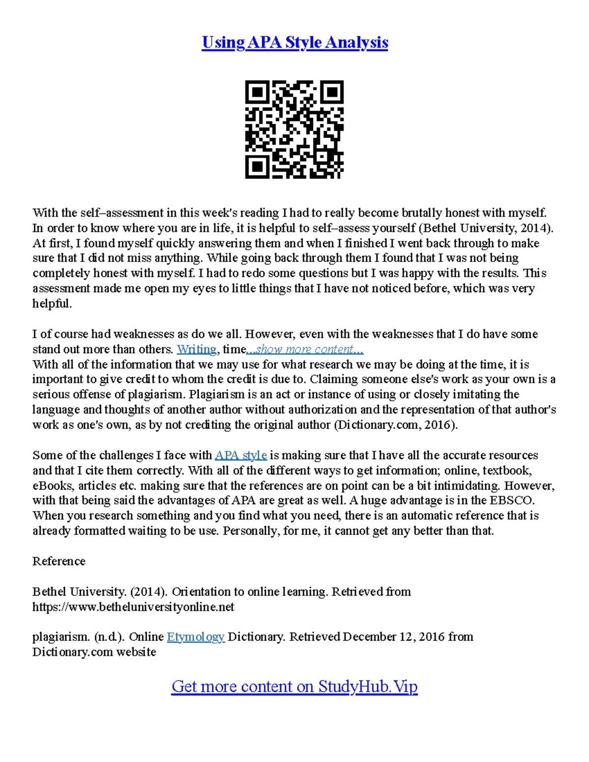 Formatting Essays - Using APA Style Analysis With the self–assessment ...