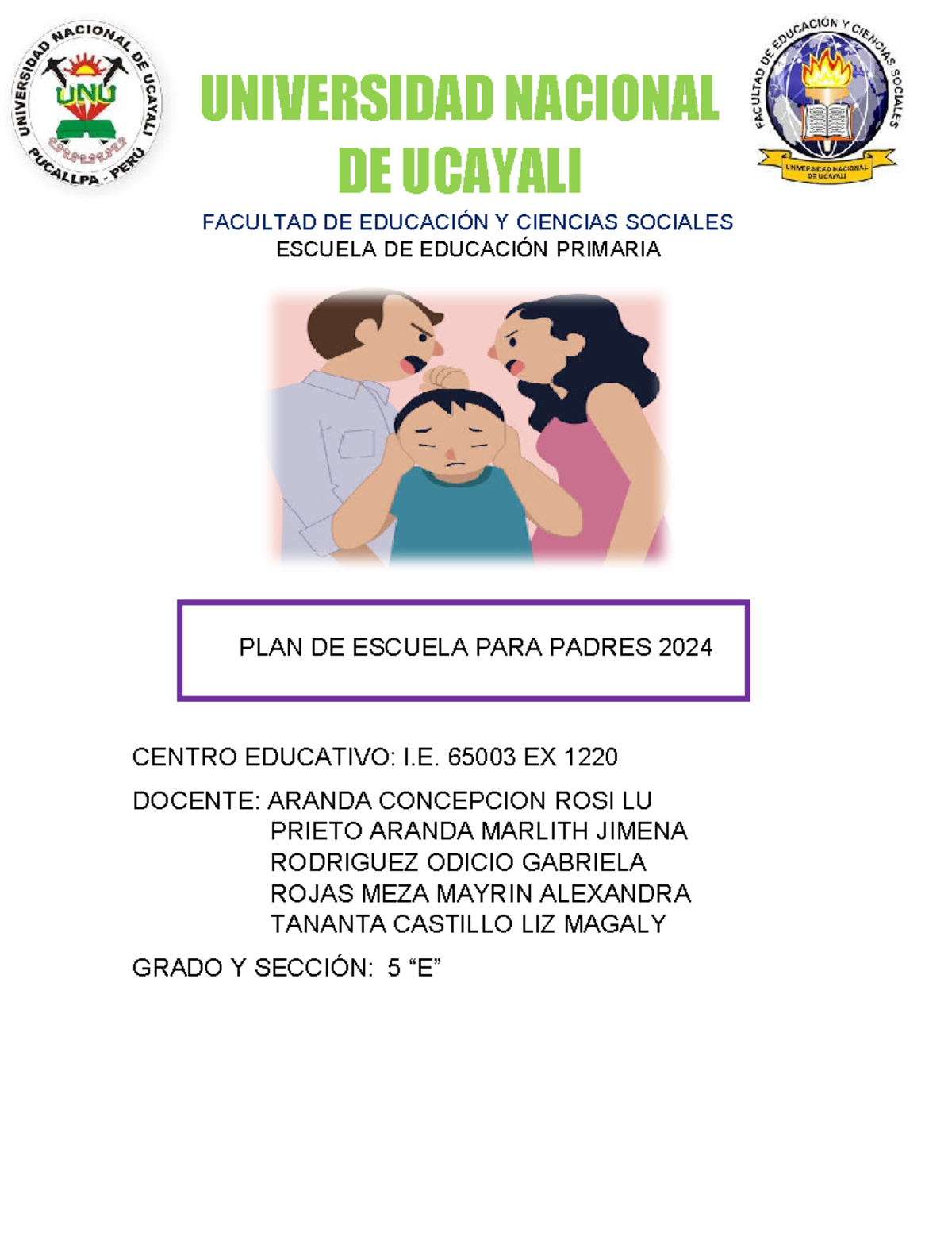 Taller Oficial - PLAN DE ESCUELA PARA PADRES 2024 CENTRO EDUCATIVO: I ...