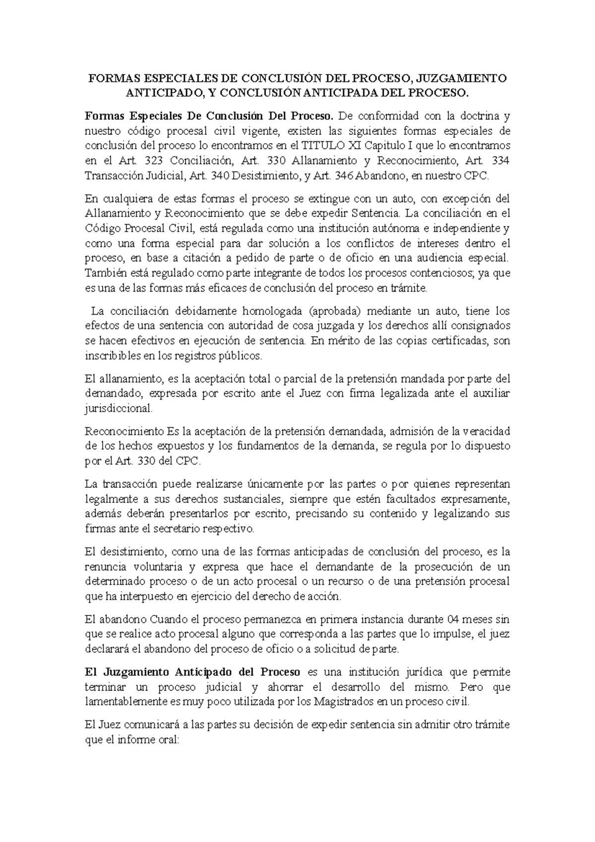 Formas Especiales DE Conclusión DEL Proceso - FORMAS ESPECIALES DE ...