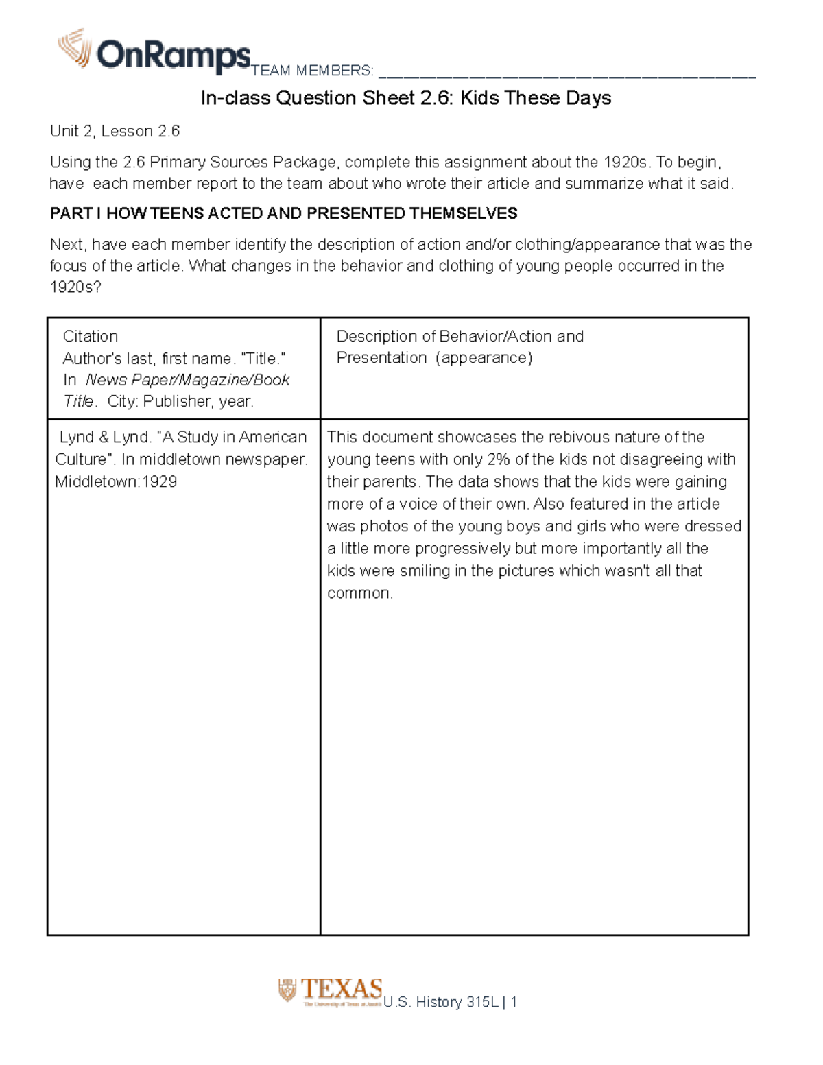 IQ 315L U2 L2 - Lecture notes for unit 2.0 - TEAM MEMBERS: - Studocu