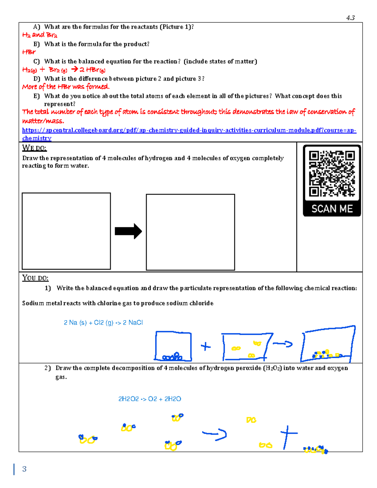 4.3 In-class Worksheet - 3 A) What Are The Formulas For The Reactants ...