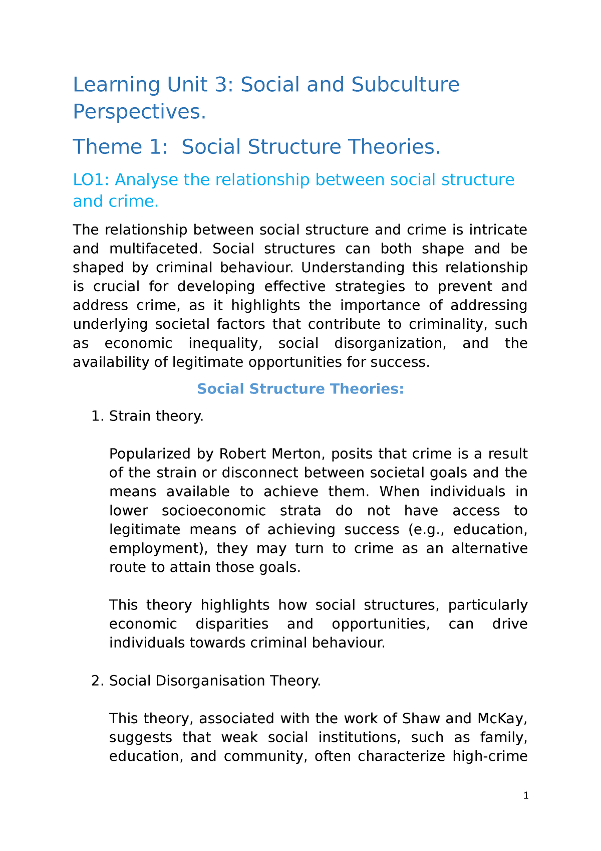 Learning Unit 3 Study Notes - Learning Unit 3: Social And Subculture ...