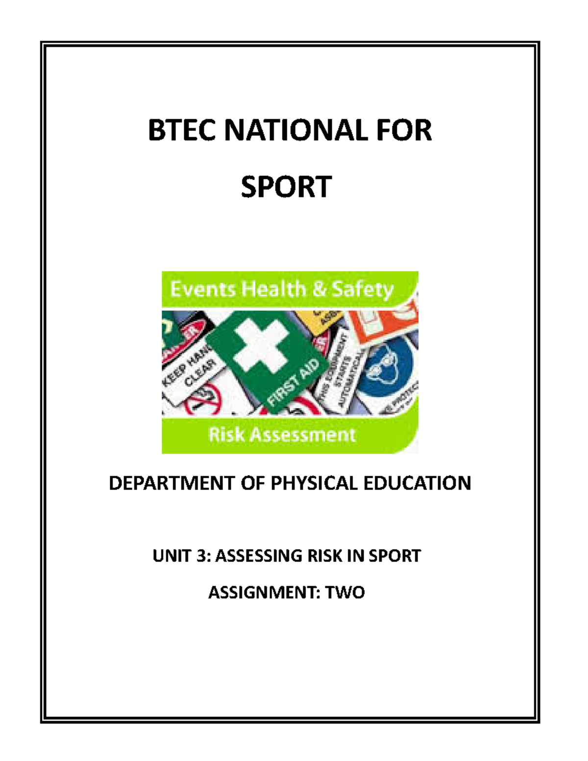 Assignment 2 - practise - BTEC NATIONAL FOR SPORT DEPARTMENT OF ...