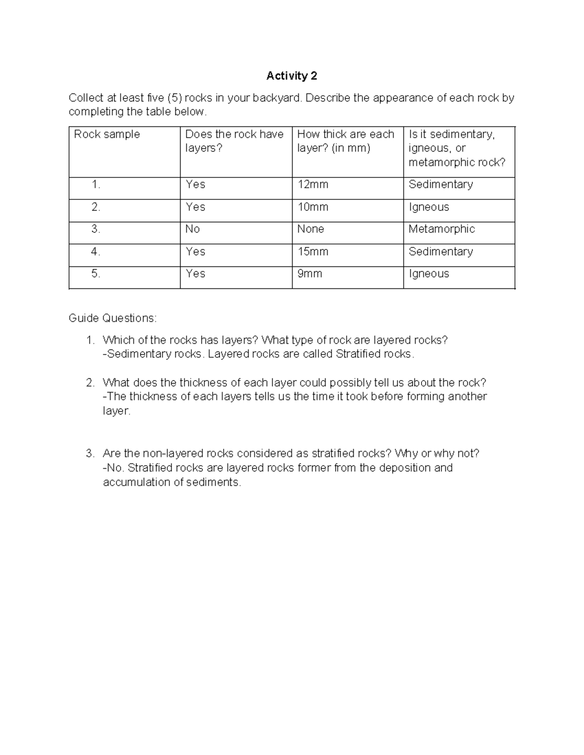 Activity 2 Module 11 Types of Rocks - Activity 2 Collect at least five ...