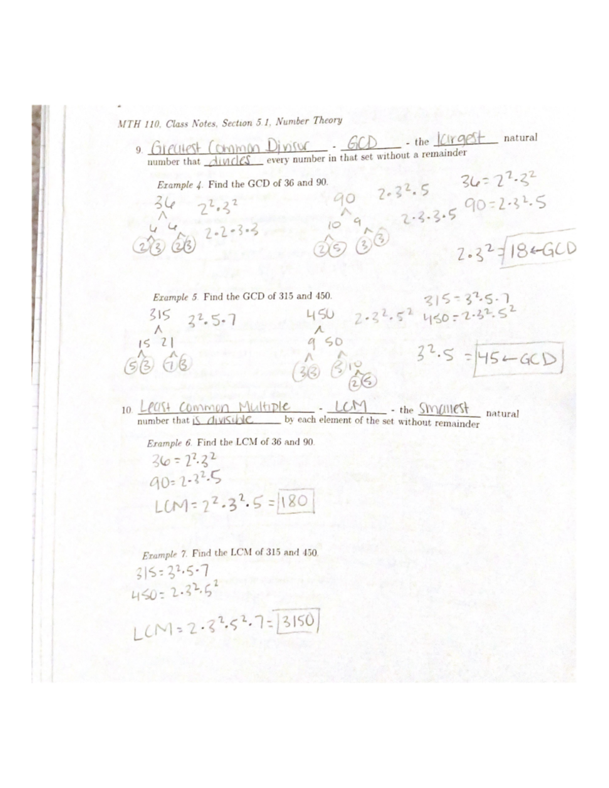 MTH 110. Class Notes, Section 5.1, Number Theory - MTH 110 - Studocu