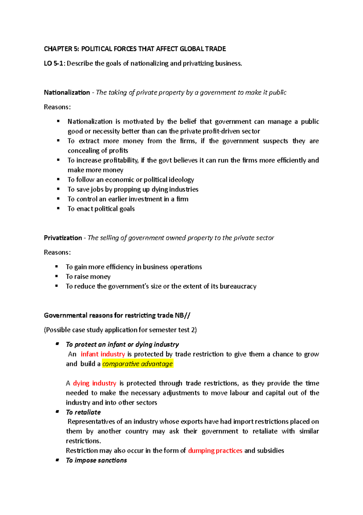 Chapter 5 Summary CHAPTER 5 POLITICAL FORCES THAT AFFECT GLOBAL