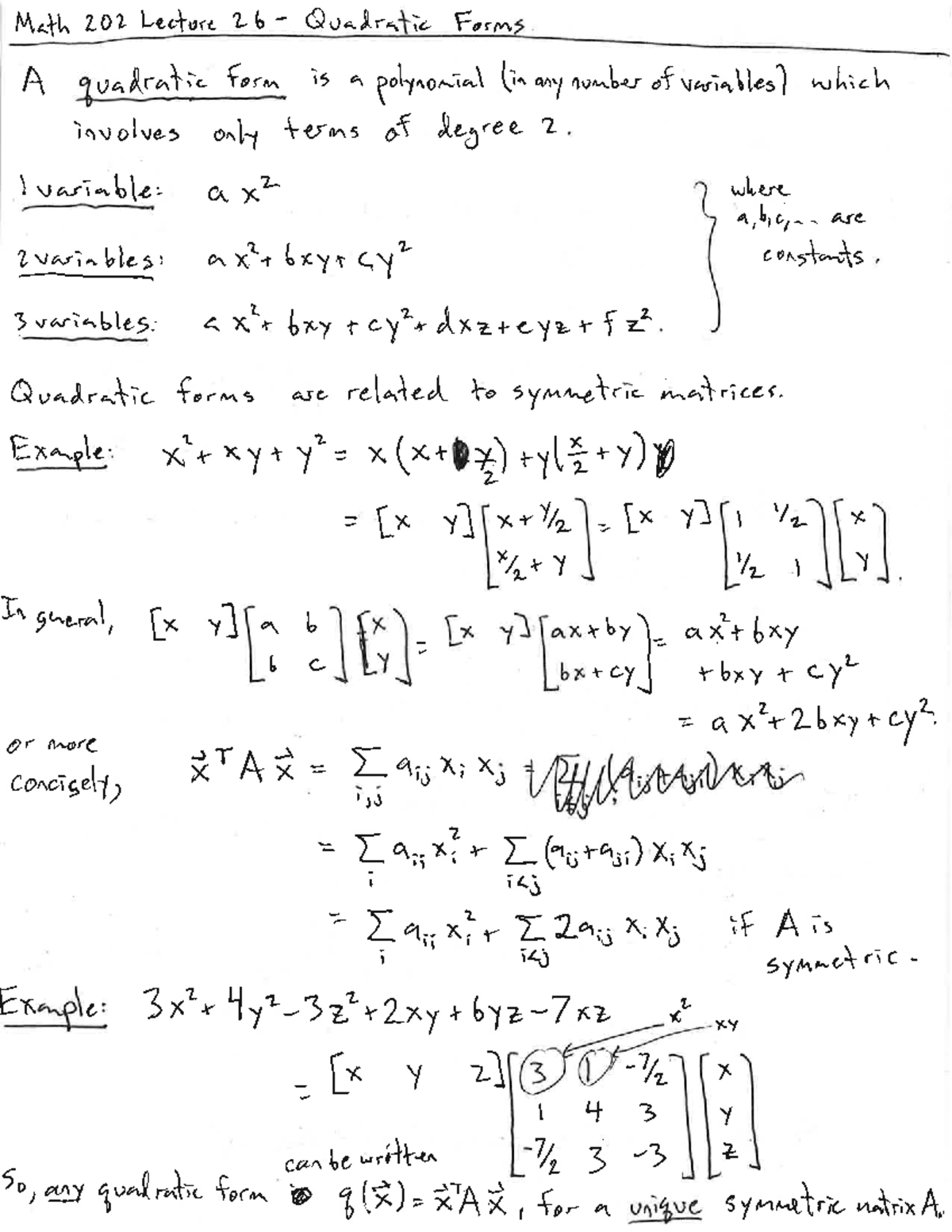 Lecture 26 Quadratic Forms MATH 436 Studocu