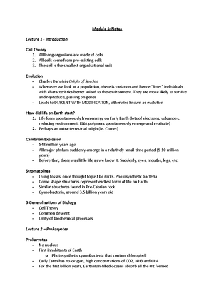 Lecture 1 notes ppt - BIOL10004 lectures 1 – 6: Cell Biology ...