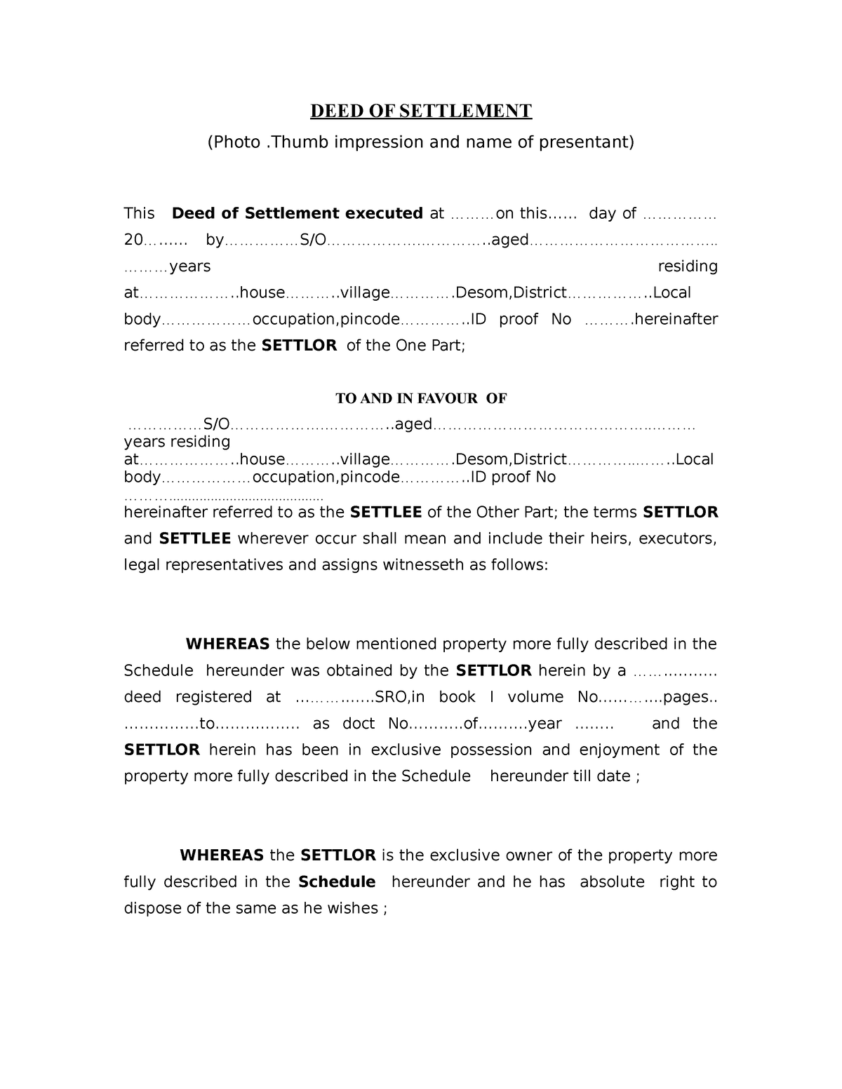 Settlement Deed Eng Notes for legal drafting and pleading for LLB 3