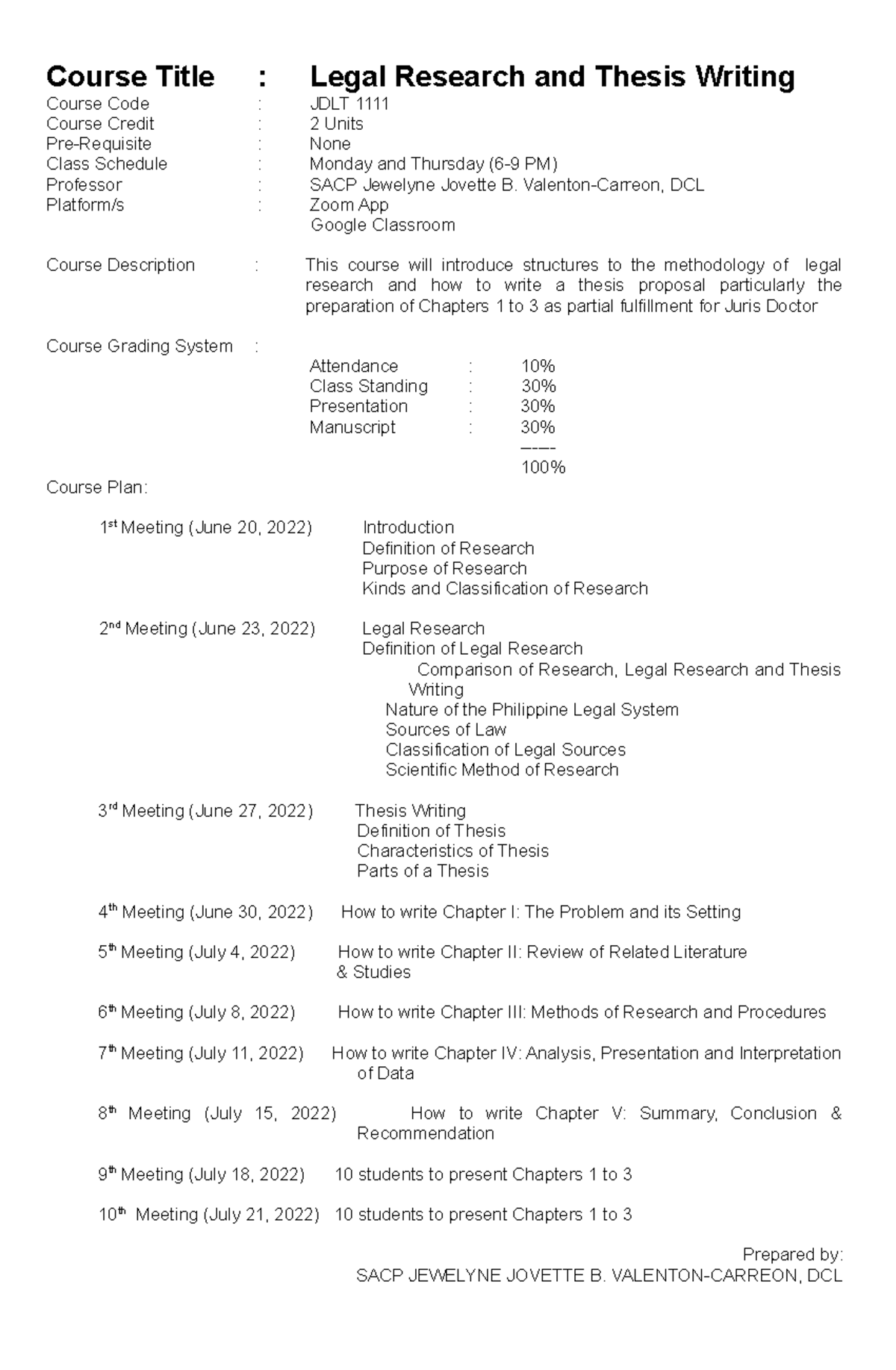Course Plan - Leg Res & Thesis Writing - Course Title: Legal Research ...