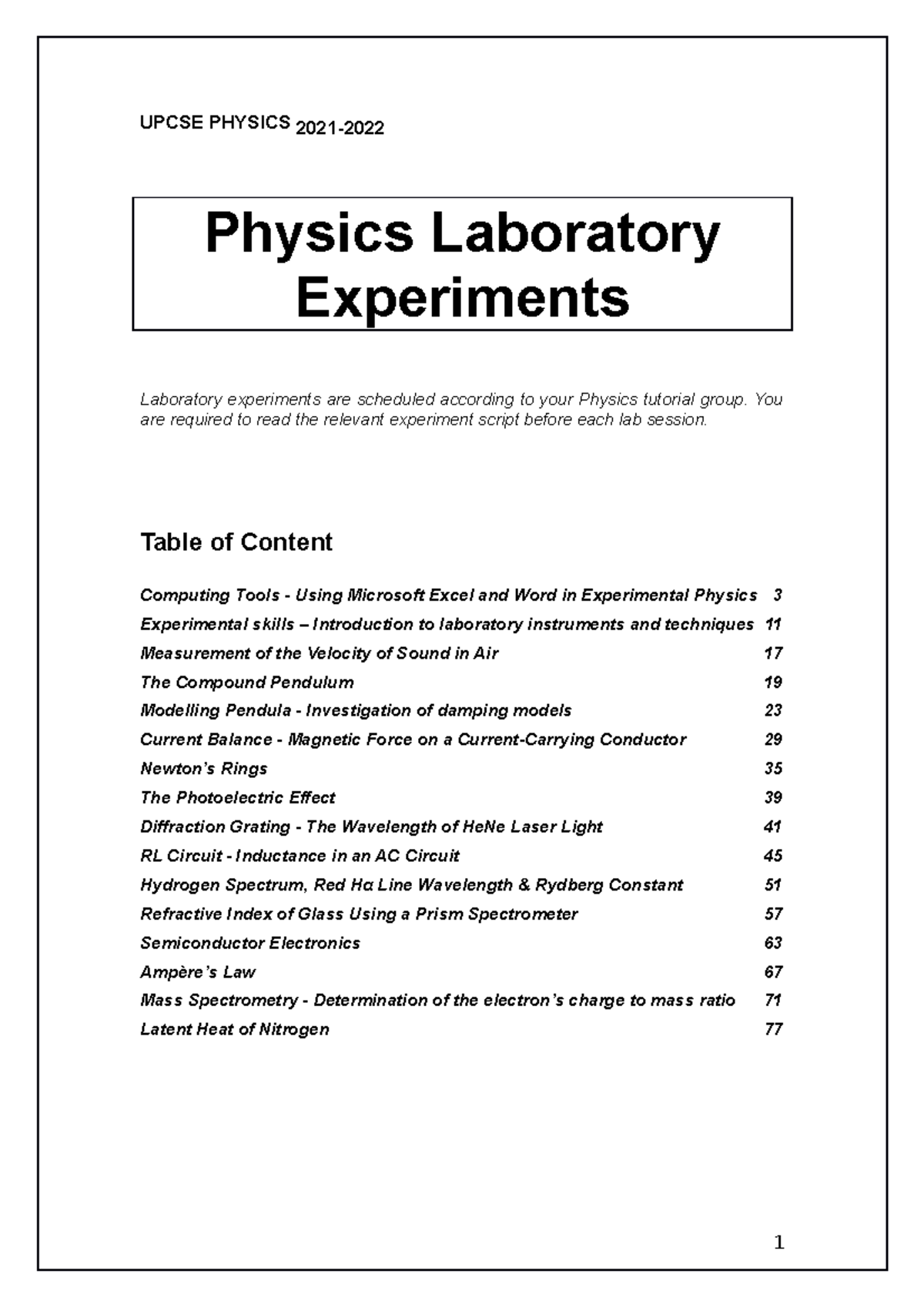 physics experiments university level