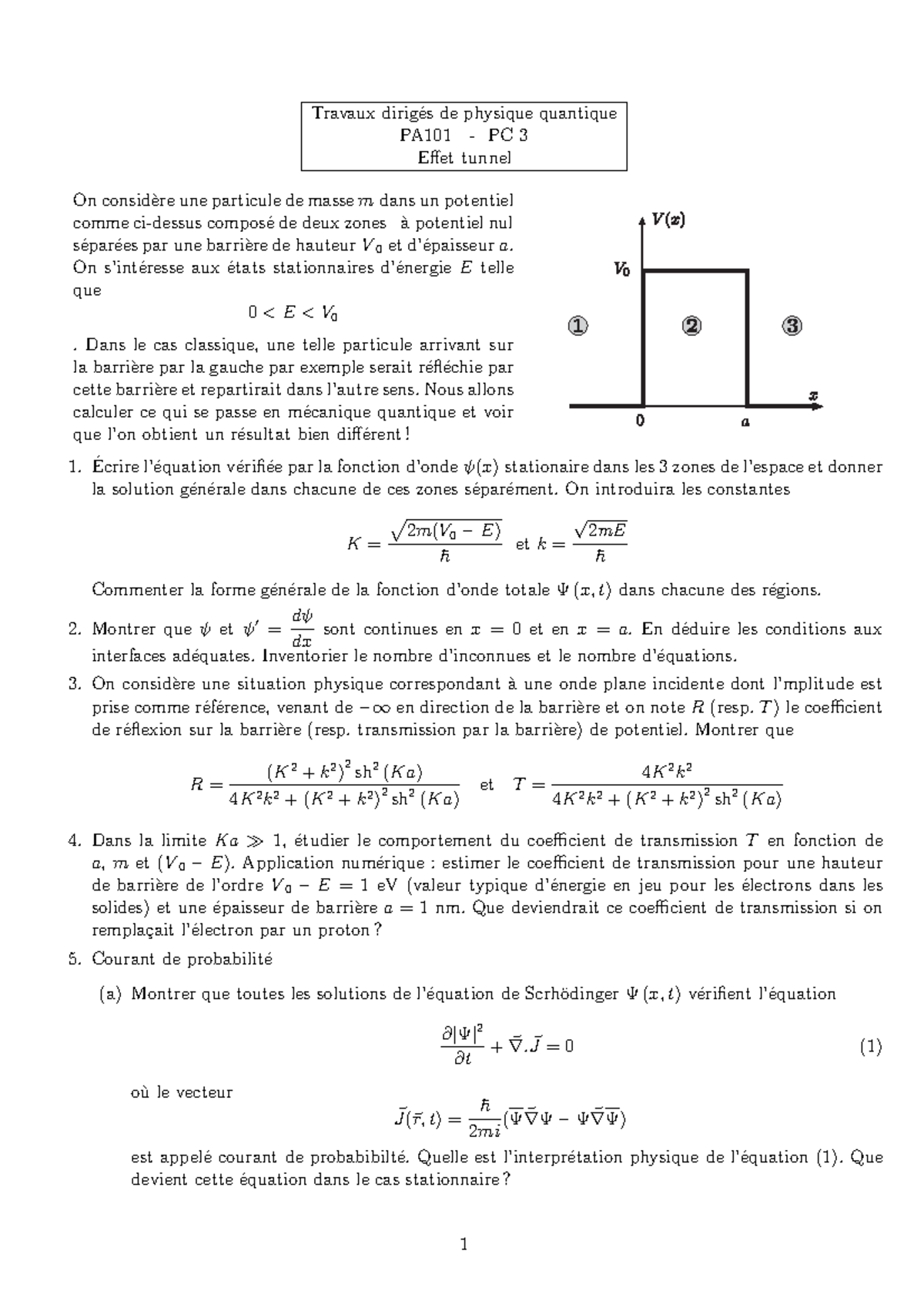 M Q S5 TD 08 - Cours - Travaux dirig ́es de physique quantique PA101 ...