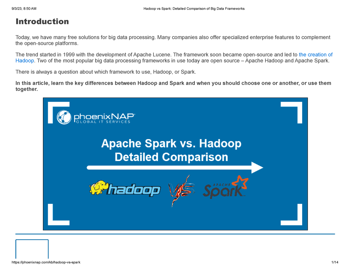 Hadoop Vs Spark Detailed Comparison Of Big Data Frameworks ...