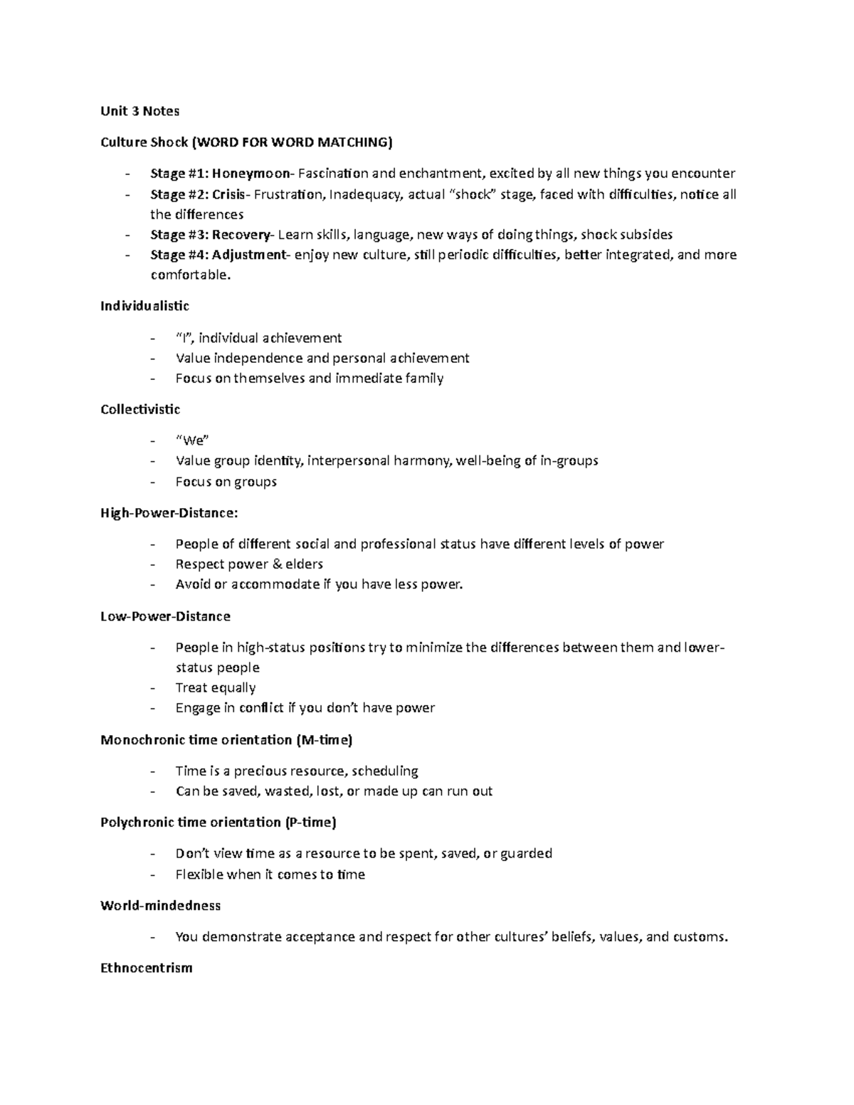 Unit 3 Interpersonaal Communications Notes - Unit 3 Notes Culture Shock ...