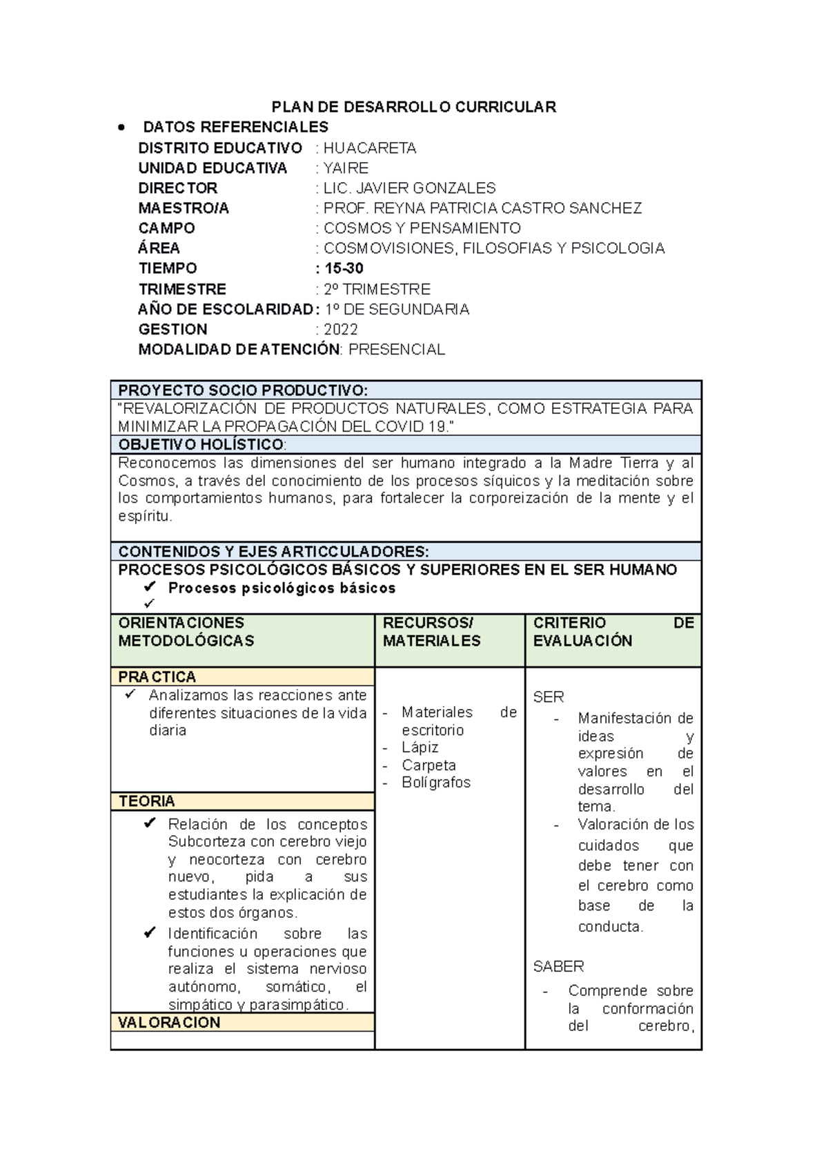 PDC 1º julio - plan de clases - PLAN DE DESARROLLO CURRICULAR DATOS ...