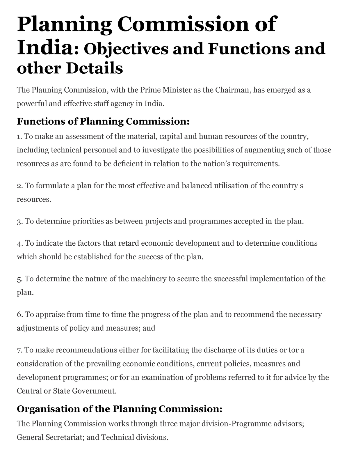 planning-commission-of-india-objectives-functions-of-planning