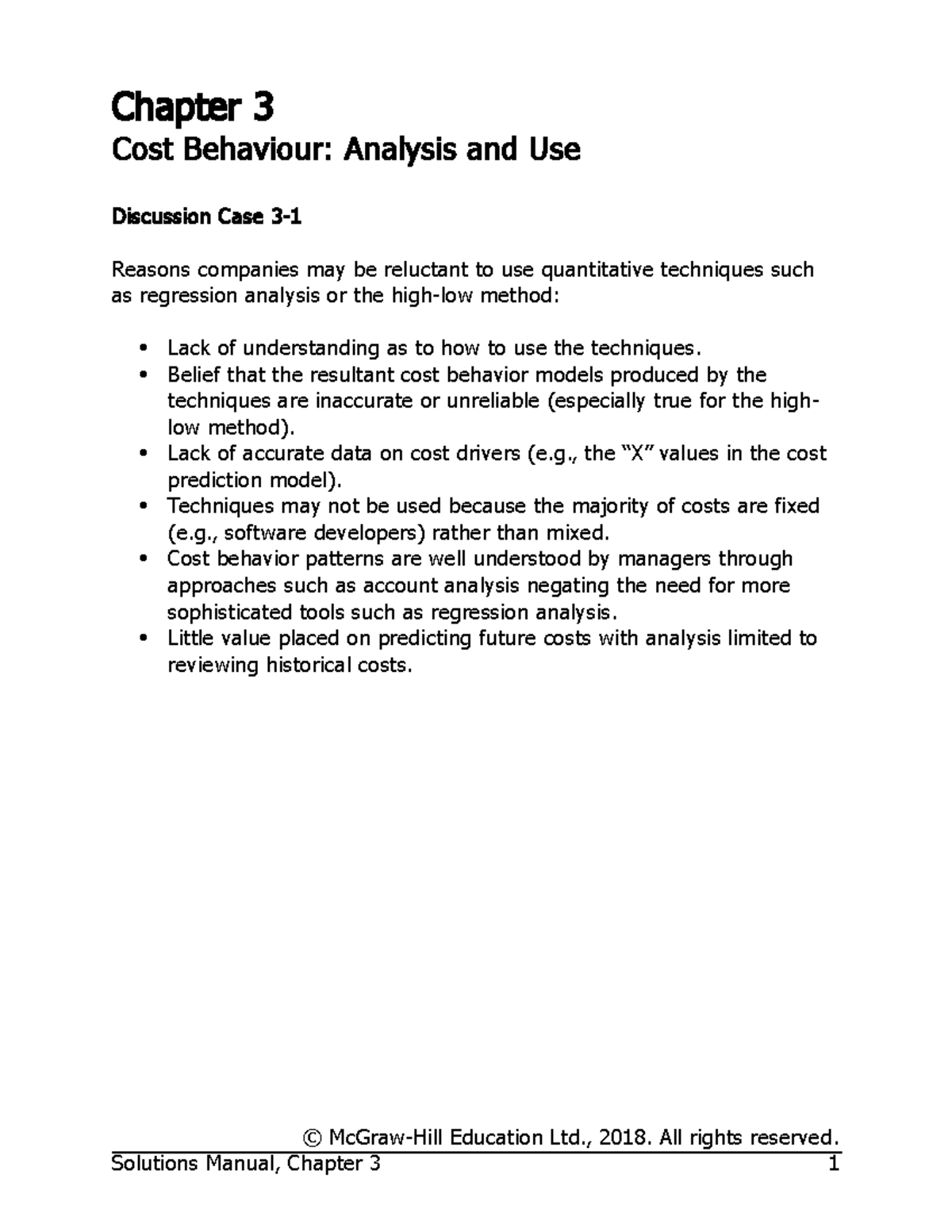 Chapter 03 Solutions Garrison ED11 - Chapter 3 Cost Behaviour: Analysis ...
