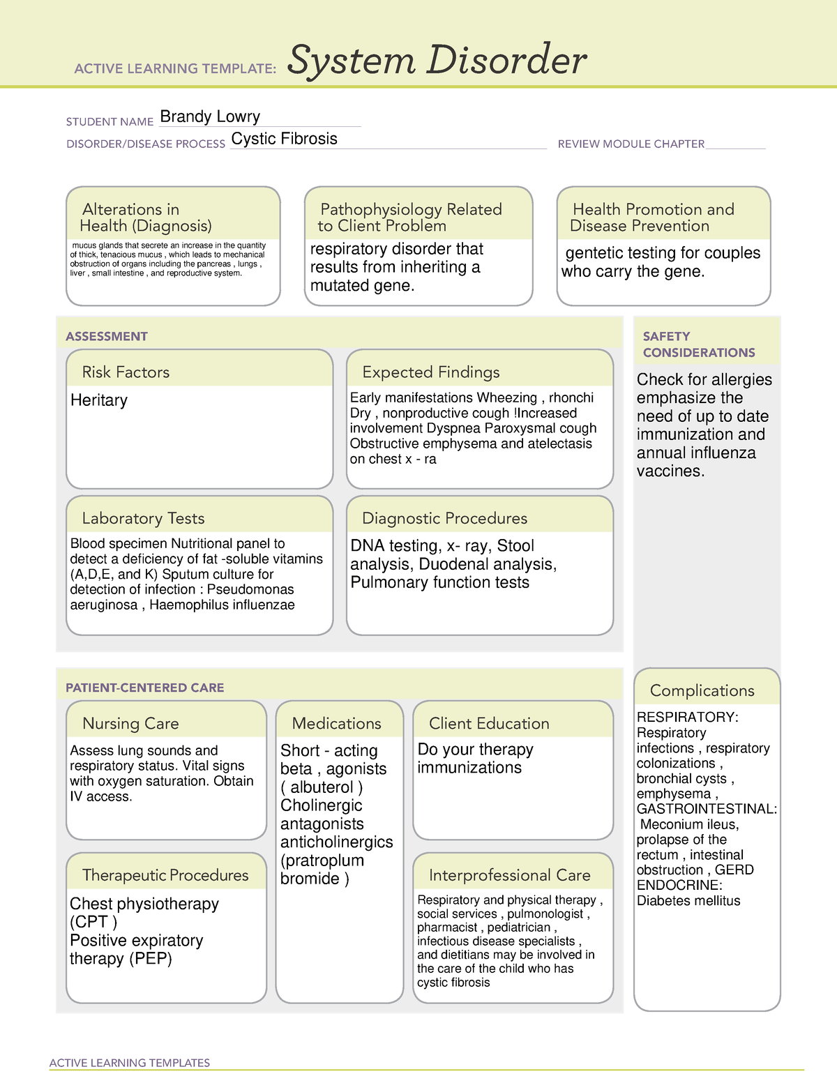 ALT system disorder Cystic Fibrosis ACTIVE LEARNING TEMPLATES