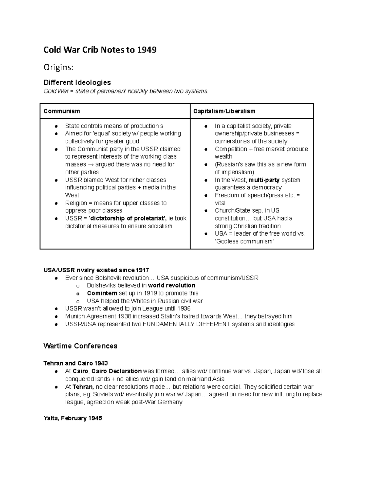 2022 Cold War Crib Notes to 1949 - Cold War Crib Notes to 1949 Origins ...