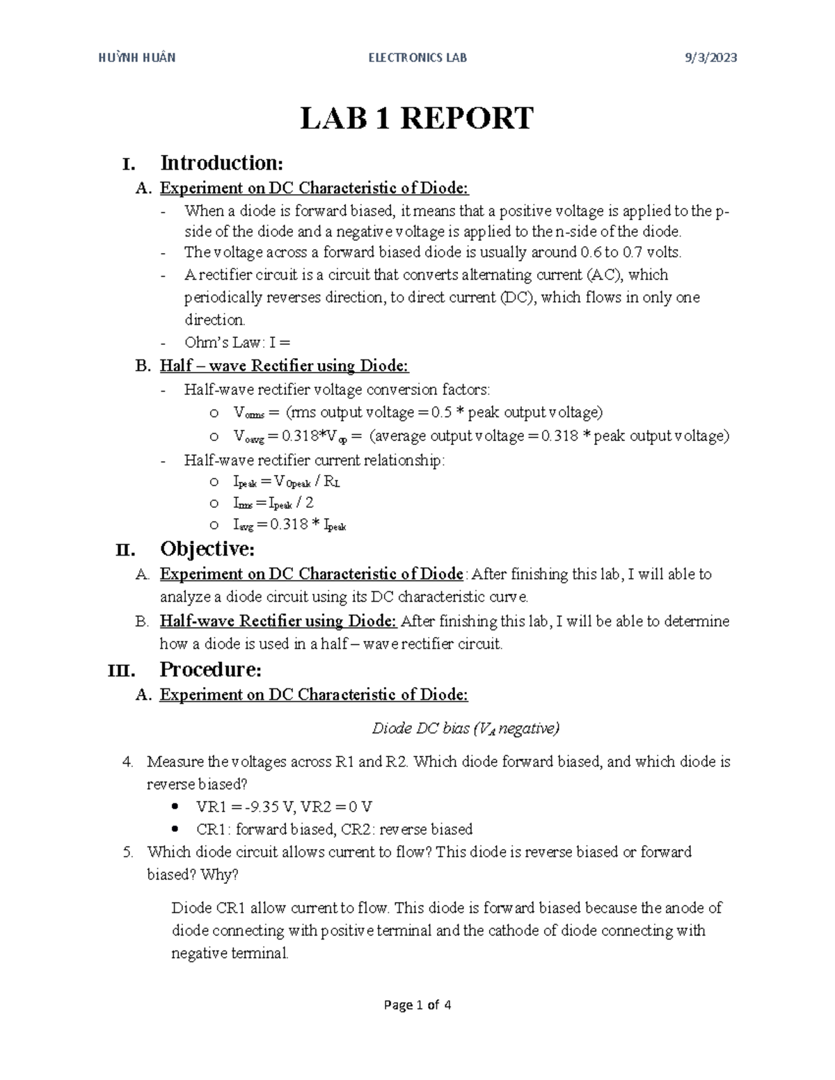 Huแปณnh Hแปฏu Huรขn 422002 87 LAB 1 Report - LAB 1 REPORT I. Introduction: A ...