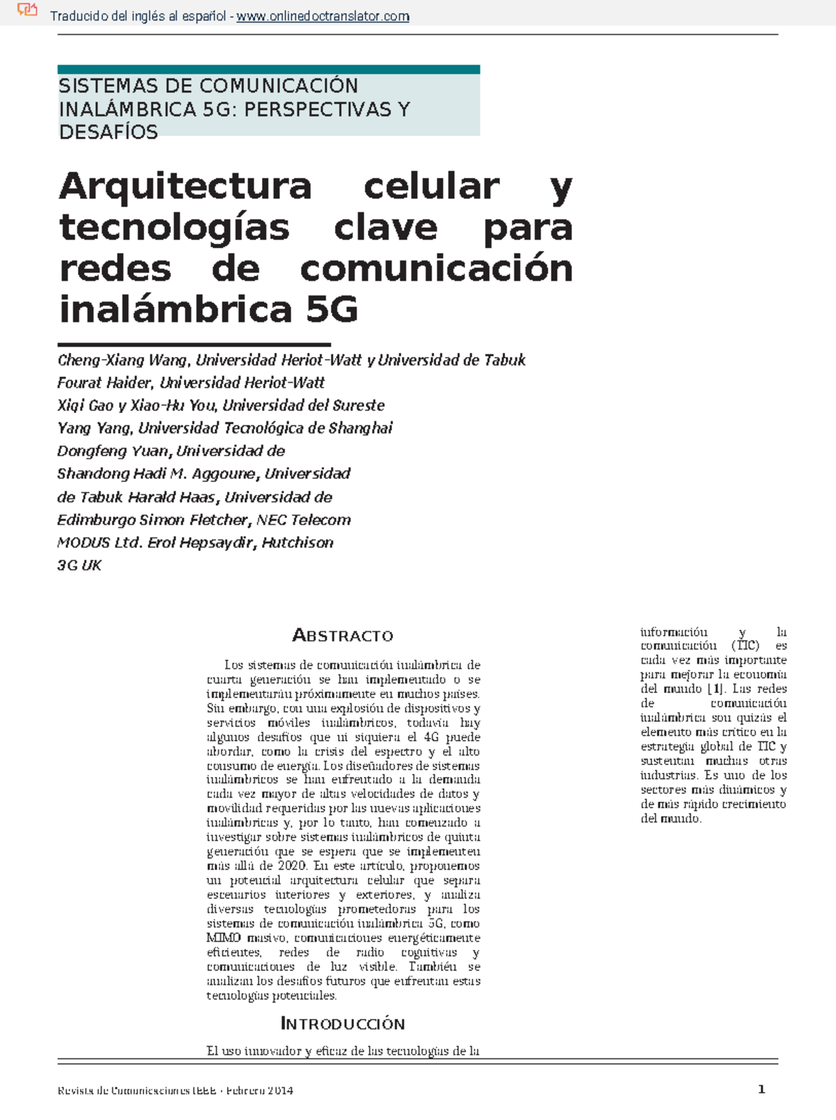 Cellular Architecture and Key Technologies for 5G - Arquitectura ...