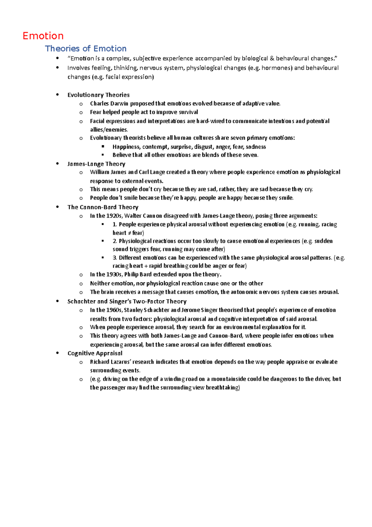 psych-3u-topic-notes-emotion-emotion-theories-of-emotion-emotion