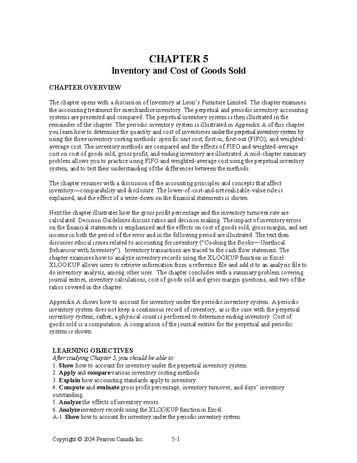 Chapter Notes Chapter Inventory And Cost Of Goods Sold Chapter Overview The Chapter Opens