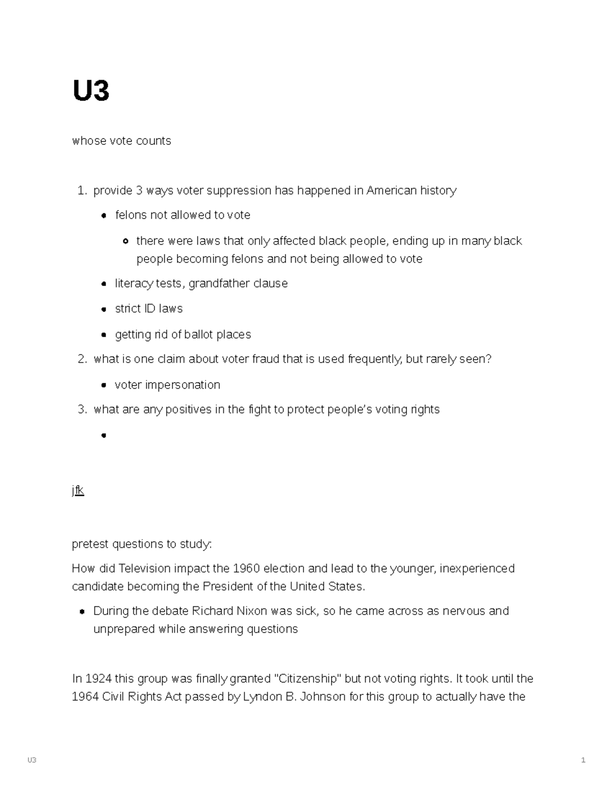 cold war, black codes, civil war - U3 1 U whose vote counts provide 3 ...